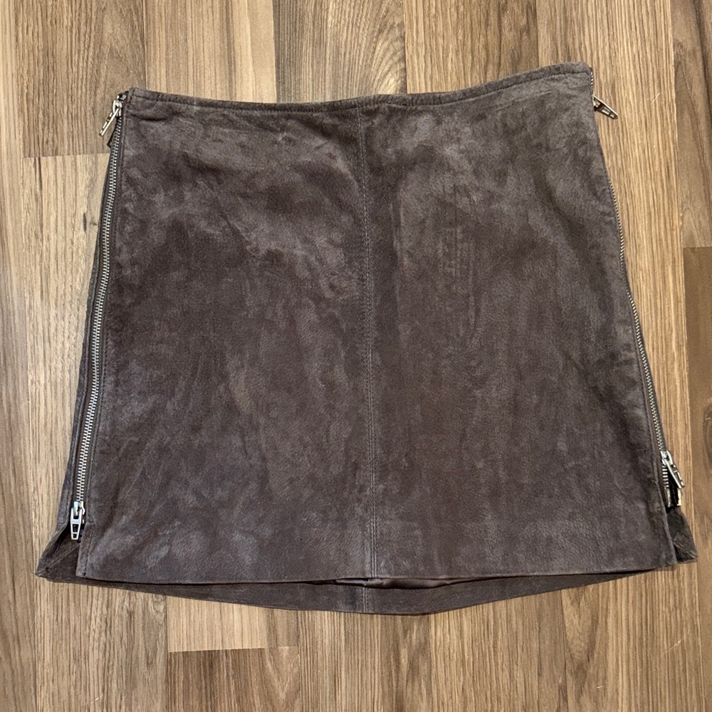 BlankNYC Suede Gray Taupe Double Sided Zippers  Soft Genuine Mini Skirt 27